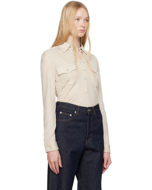 Tom Ford ベージュ ジャージ 長袖 ミリタリー ポロシャツ Blue