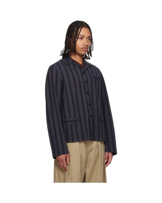 Maison Margiela Blue Cotton Striped Overshirt for men