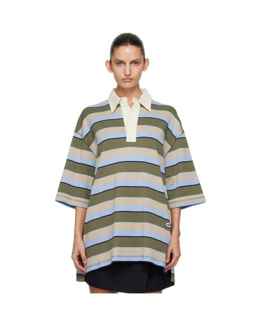 AMI Green Striped Cotton 'Ami Patch' Polo