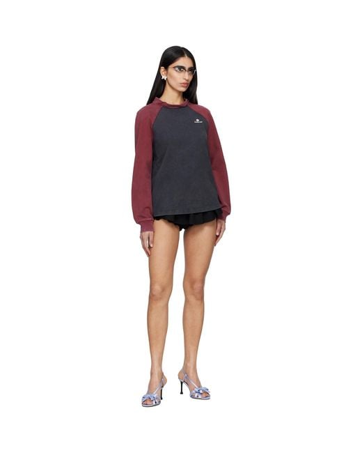 ShuShu/Tong Purple Burgundy Crewneck Long-Sleeve T-Shirt