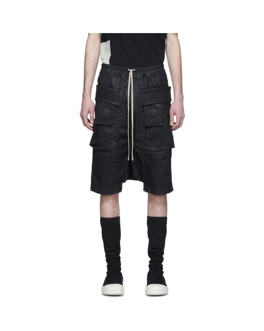 Rick Owens Black Denim Wax Creatch Cargo Pods Shorts for Men | Lyst