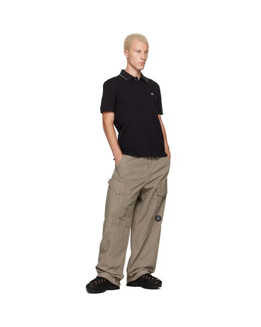 C P Company Black Stretch Piquet Short Sleeve Logo Polo for men