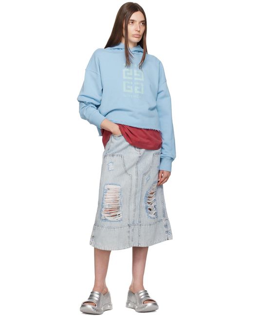 Jupe midi bleue en denim à effet usé Givenchy en coloris Black