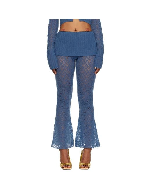 Juneyen Blue Hollow Out Trousers