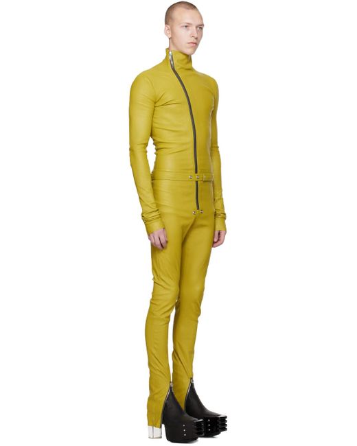 Rick Owens Yellow Green Gary Leather Jumpsuit for men