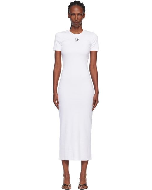 MARINE SERRE Black Moon Logo Ribbed Jersey Tube Maxi Dress
