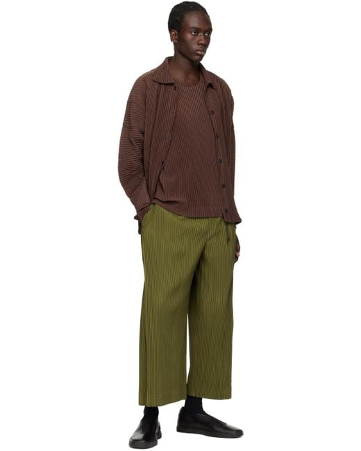 Homme Plissé Issey Miyake Green Homme Plissé Issey Miyake Khaki Pleats Bottoms 2 Trousers for men