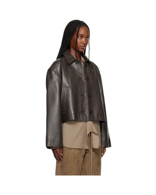 Studio Nicholson Black Button Through Cropped Leather Jacket
