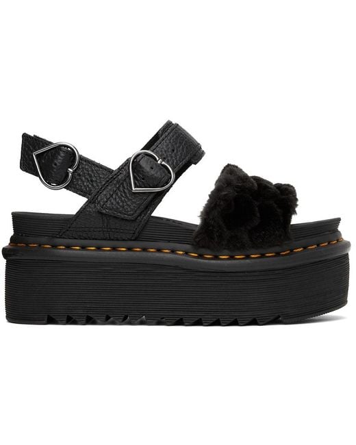 Dr. Martens Faux-fur Voss Quad Fluffy Platform Sandals in Black | Lyst