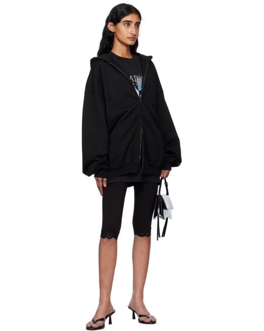 Vetements ブラック ロゴ オーバーサイズ ジップアップフーディ Black