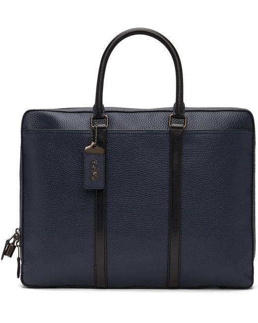 COACH Navy Leather Metropolitan Slim Briefcase in Blue for Men | Lyst UK