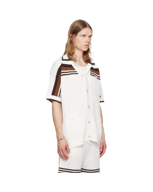 Casablanca White Tennis Stripe Crochet Short Sleeve Shirt for men