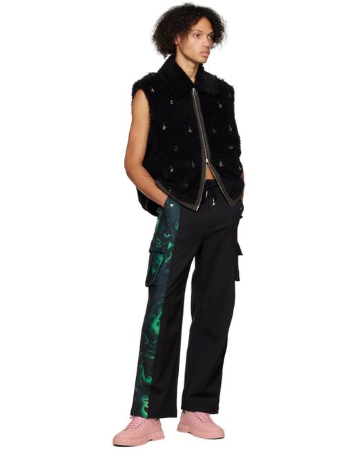 Feng Chen Wang Black Embellished Faux-Fur Vest for men