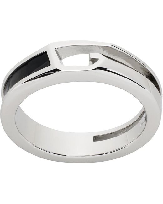 Givenchy Metallic Silver & Black Giv Cut Ring for men