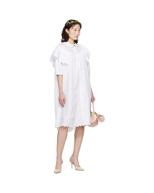 Simone Rocha Black Puff Sleeve Ruffle Frill Trim Shirt Midi Dress