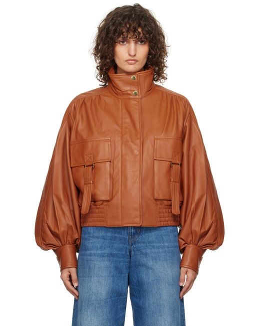 Zimmermann Illustration レザー バイカージャケット Orange