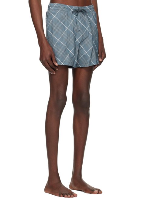メンズ Burberry ネイビー チェック スイムショーツ Blue