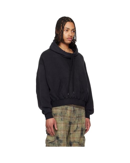 R13 Blue Funnel Neck Cropped Popover Hoodie for men