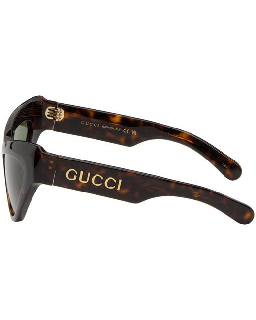 Gucci Green Tortoiseshell Cat-eye Sunglasses for men