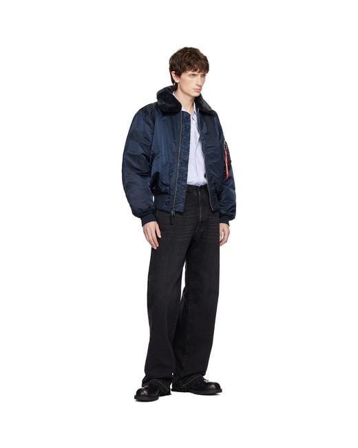 MASTERMIND WORLD Blue Alpha Industries Edition B-15 Flight Reversible Bomber Jacket for men