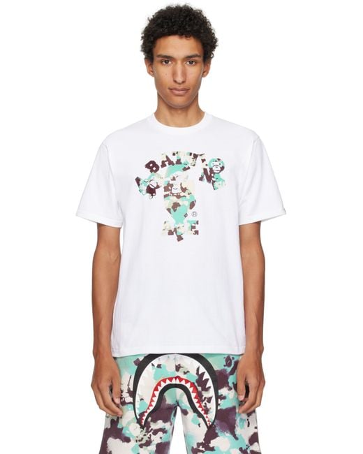 A Bathing Ape White Map Camo College Milo T-Shirt for men