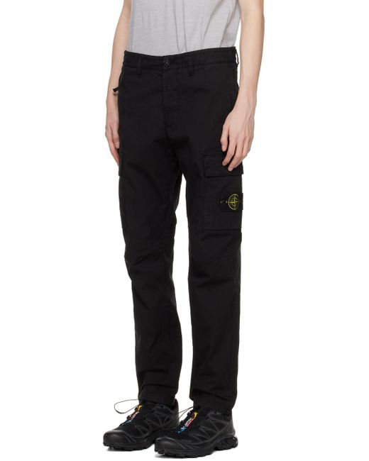 メンズ Stone Island ブラック ロゴパッチ カーゴパンツ Black