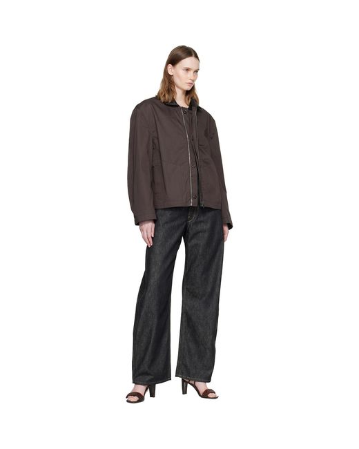 Lemaire Brown Leather Collar Cotton Twill Blouson Jacket