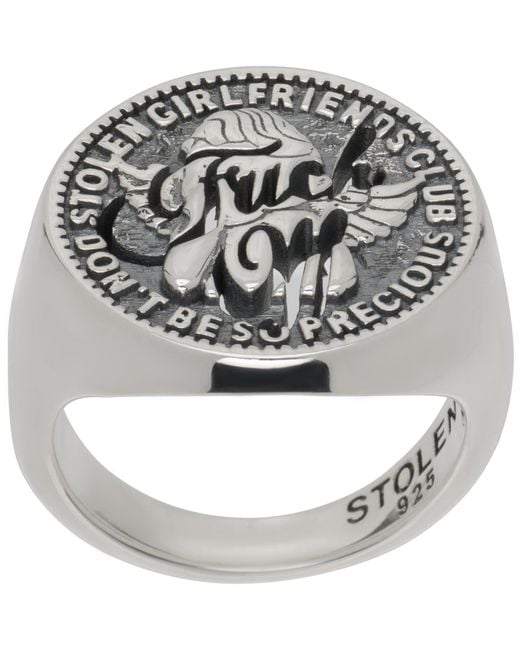 Stolen Girlfriends Club Metallic 'Fuck Off' Sovereign Ring for men