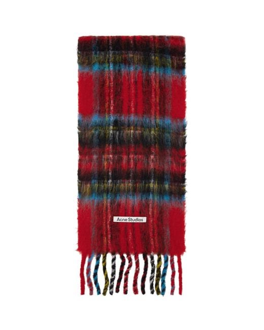 Acne Red Mohair Check Scarf for men