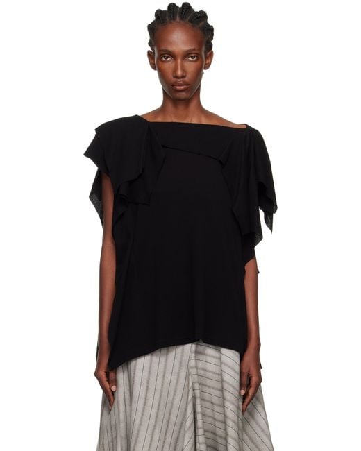 Yohji Yamamoto Black High Twisted Crepe & Interlock Draped T-Shirt