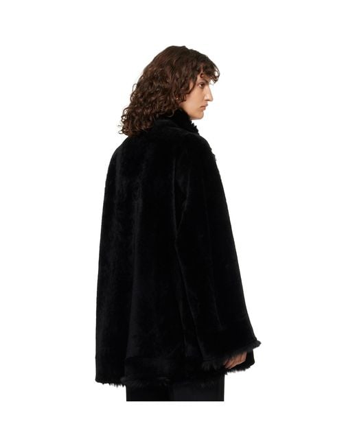 Nour Hammour Black Sima Midi Shearling Coat