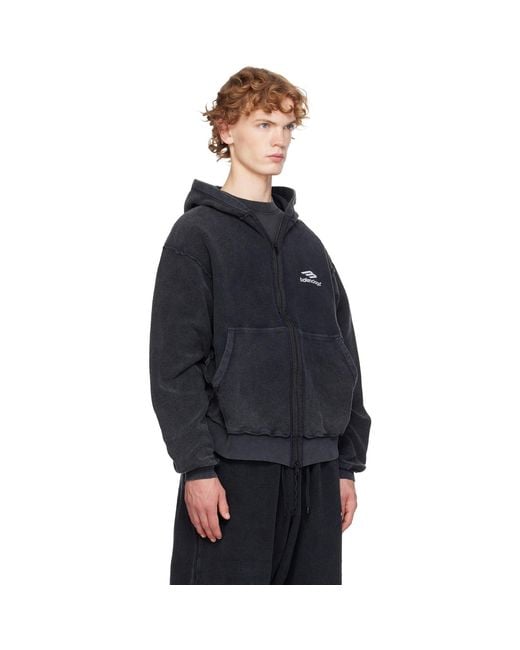Balenciaga Blue 3B Sports Icon Inside-Out Zip-Up Hoodie for men