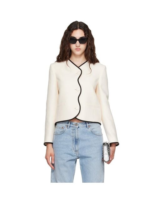 Valentino White Off- Wool & Silk Crepe Blazer