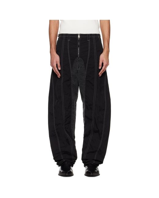 Mugler Black Stitched Parachute Trousers for men