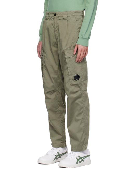 C P Company Green Khaki Loose Cargo Pants for men