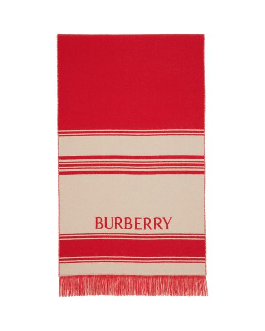 Burberry Red Ekd Striped Wool Scarf