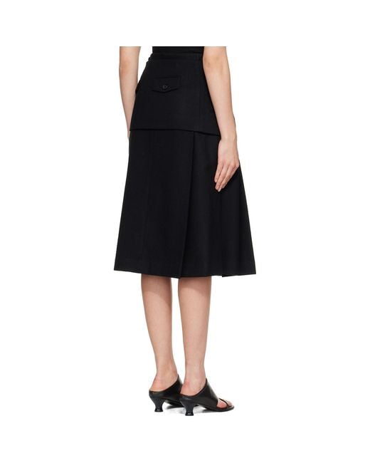 TONYWACK Black Wool Double-Layered Midi Skirt