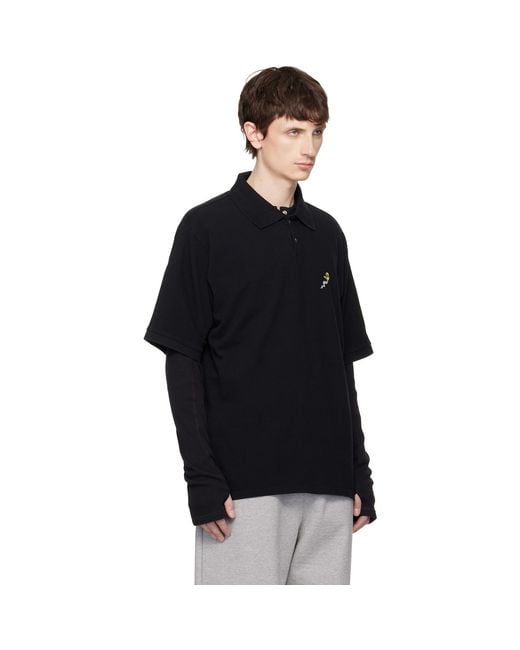 vowels Black S/S Pique Polo for men