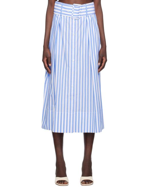 Staud Blue & White Kingsely Midi Skirt