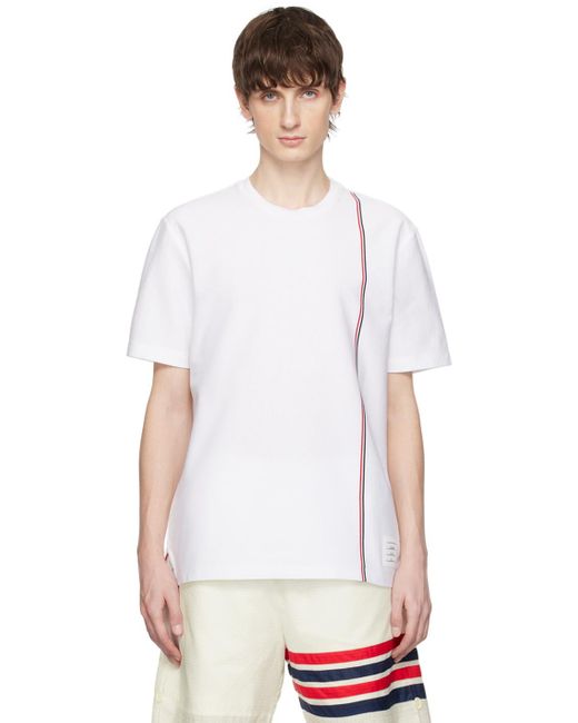 メンズ Thom Browne Thom E ホワイト ストライプ Tシャツ White