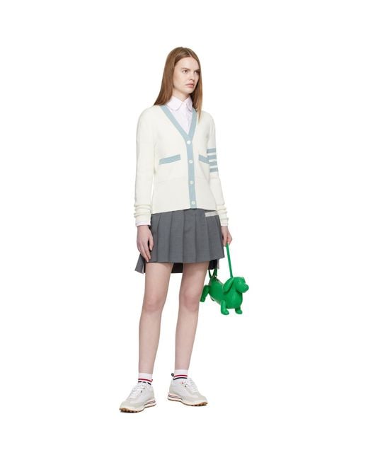 Thom Browne White Off- Milano Stitch Cotton 4-Bar Cardigan