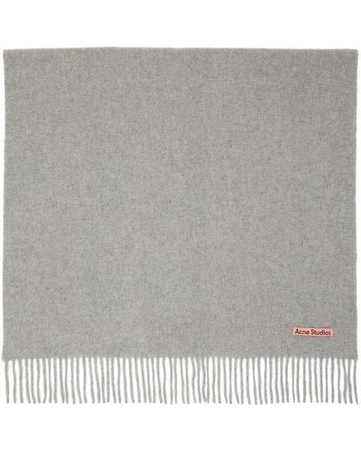 Acne Gray Fringed Wool Scarf for men