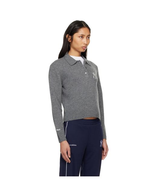 Sporty & Rich Gray Sportyrich Heritage Yankees Serif Cashmere Polo