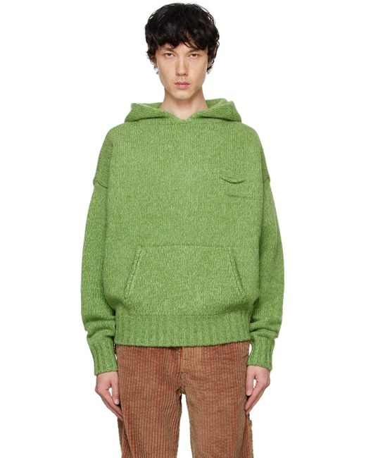 メンズ le PERE グリーン ニットフーディ Green