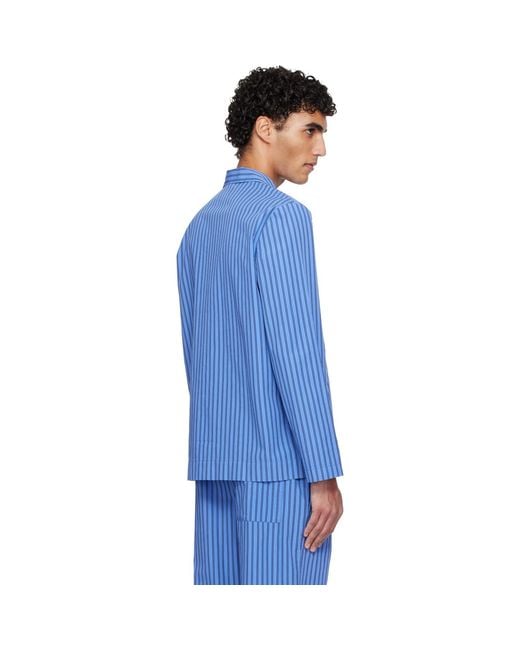 Tekla Blue Poplin Long-Sleeved Pyjama Shirt for men