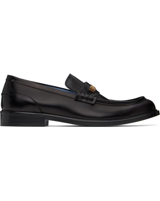 メンズ Versace ブラック ロゴ ローファー Black