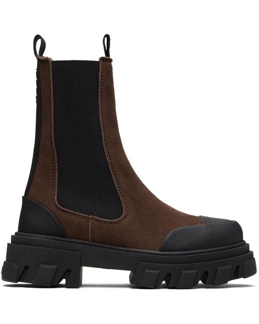 Ganni Brown Cleated Mid Chelsea Boots