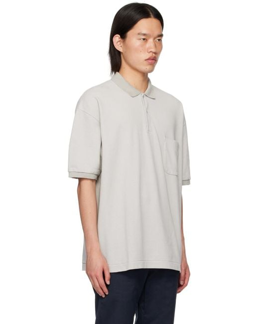 メンズ Nanamica グレー スナップボタン ポロシャツ White