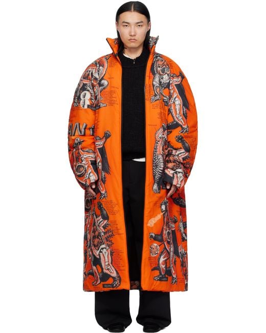 Lu'u Dan Orange Padded Lowdown Coat for men