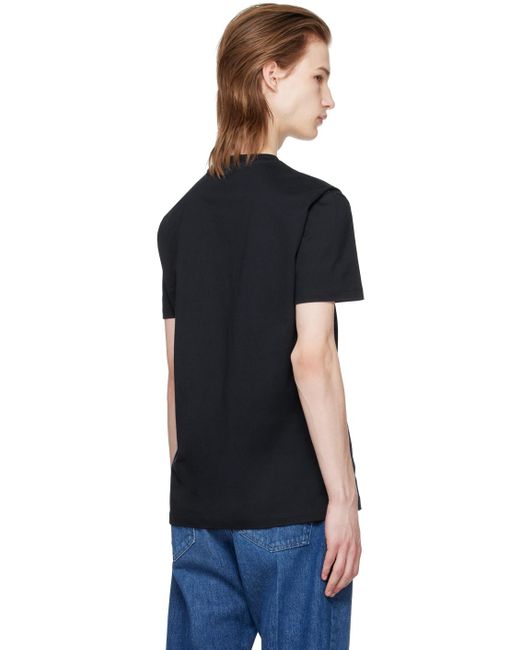 メンズ Versace ネイビー ロゴ刺繍 Tシャツ Black